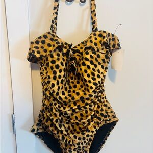 DKNY Leopard Print One Piece Swimsuit